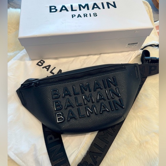 Balmain Paris Black Leather Bum Bag - Picture 1 of 13